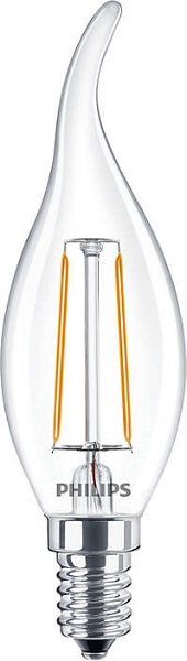 Philips Classic filament LED bentip BA35 kaarslamp 2W=25W E14 220V-240V 2700K kleur 827 helder niet dimbaar