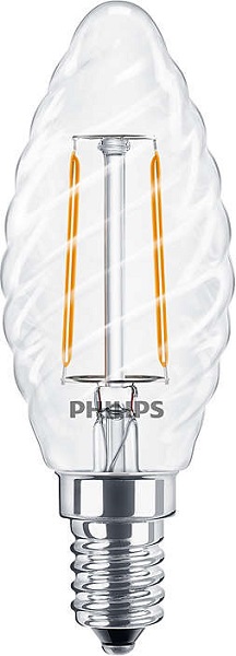 Philips Classic filament LED gedraaid kaarslamp 2W=25W E14 220V-240V 2700K kleur 827 ST35 helder niet dimbaar