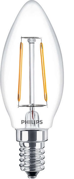 Philips Classic filament LED kaarslamp 2W=25W E14 220V-240V 2700K kleur 827 B35 helder niet dimbaar