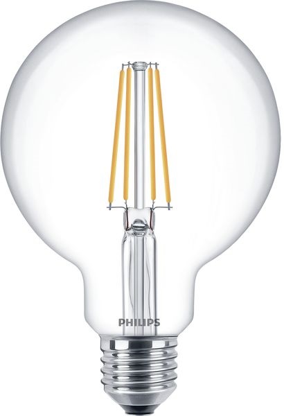 Philips Classic filament LED globelamp 93mm 7W-60W E27 220-240 2700K kleur 827 helder niet dimbaar