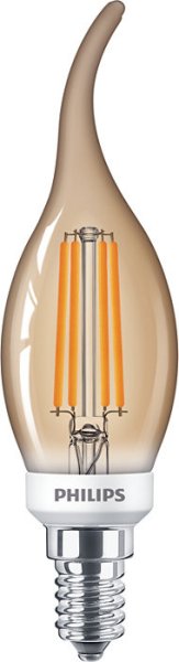Philips Classic filament LED bentip BA35 kaarslamp 5W-32W E14 220V-240V 2200K kleur 822 goud dimbaar