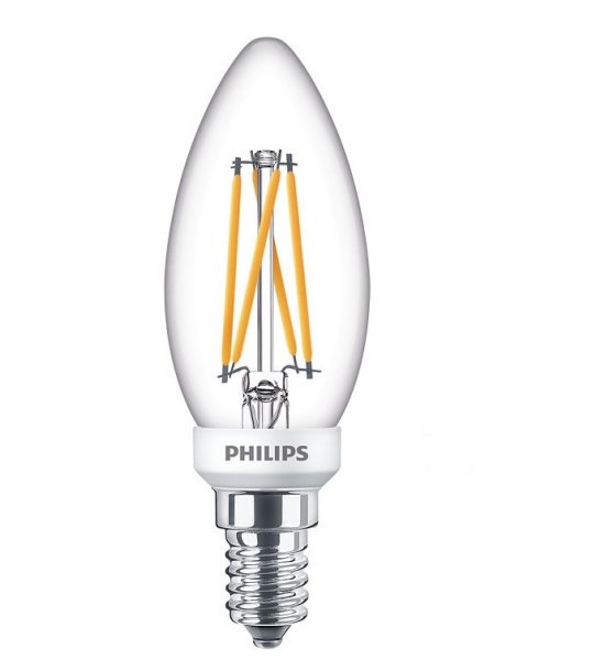 Philips Classic filament LED kaarslamp DT CRI90 3,5W=25W E14 220V-240V 2700K-2200K kleur 927-922 B35 helder dimbaar
