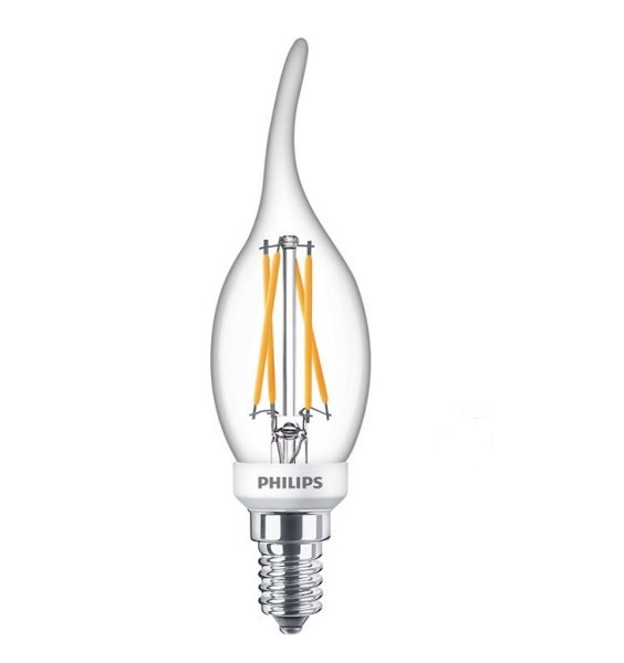 Philips Classic filament LED bentip kaarslamp CRI90 6W=40W E14 220V-240V 2700K-2200K kleur 927-922 BA35 helder dimbaar