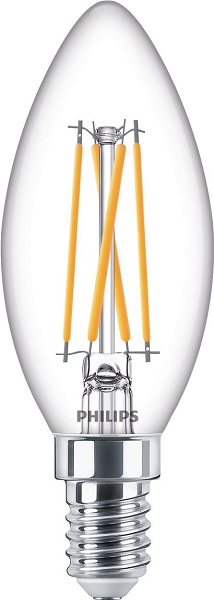 Philips Classic filament LED kaarslamp DT CRI90 4,5W=40W E14 220V-240V 2700K-2200K kleur 927-922 B35 helder dimbaar