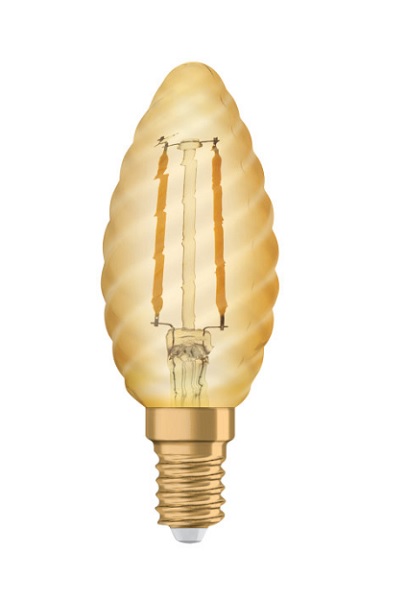 Osram Vintage 1906 filament LED gedraaid BW35 kaarslamp 2,8W=22W E14 220V-240V 2400K kleur 824 goud niet dimbaar