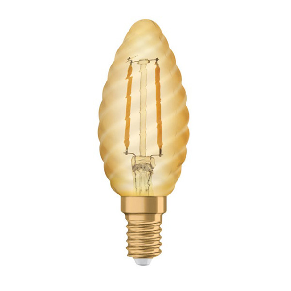 Osram Vintage 1906 filament LED kaarslamp gedraaid 2,5W=22W E14 220V-240V 2400K kleur 824 BW35 goud niet dimbaar