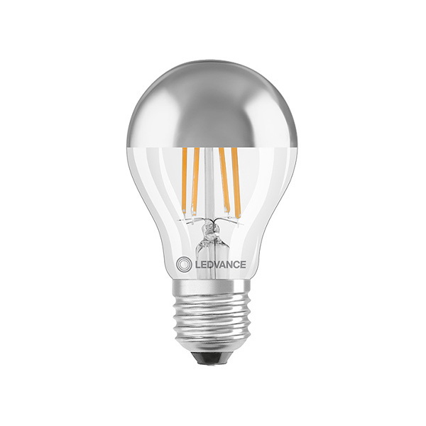 Ledvance Performance Class Mirror filament LED kopspiegel normaallamp 6,5W=50W E27 220V-240V 2700K kleur 827 zilver helder niet dimbaar