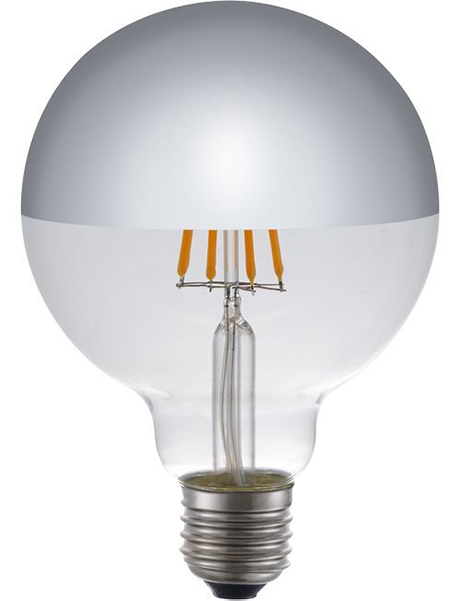 SPL filament LED globe kopspiegellamp 95mm 6,5W E27 230V 2500K kleur 925 zilver dimbaar