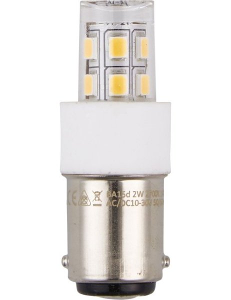 SPL LED buislamp 2W Ba15d 10V-30V 3000K kleur 830 helder niet dimbaar