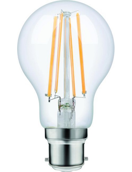 SPL filament LED normaallamp 8W Ba22d 230V 2700K kleur 827 helder dimbaar
