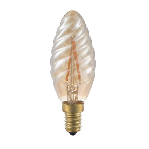 SPL filament LED gedraaide kaarslamp 2W=15W E14 230V 2500K kleur 825 goud dimbaar