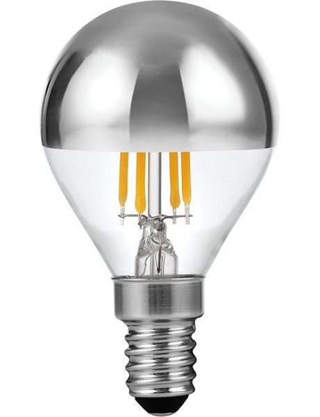 SPL filament LED kopspiegel kogellamp 4W E14 230V 925 2500K zilver dimbaar
