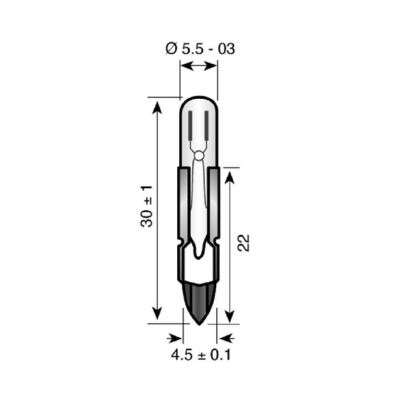Telefoonlamp T5.5 20V 20mA 0,4W helder
