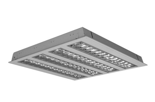 Intra Demi 101 ECO DP 4x14W T5 inbouwarmatuur mat dubbel parabool reflector met gemonteerde lichtbronnen kleur 830 en 3 polig plat chassisdeel