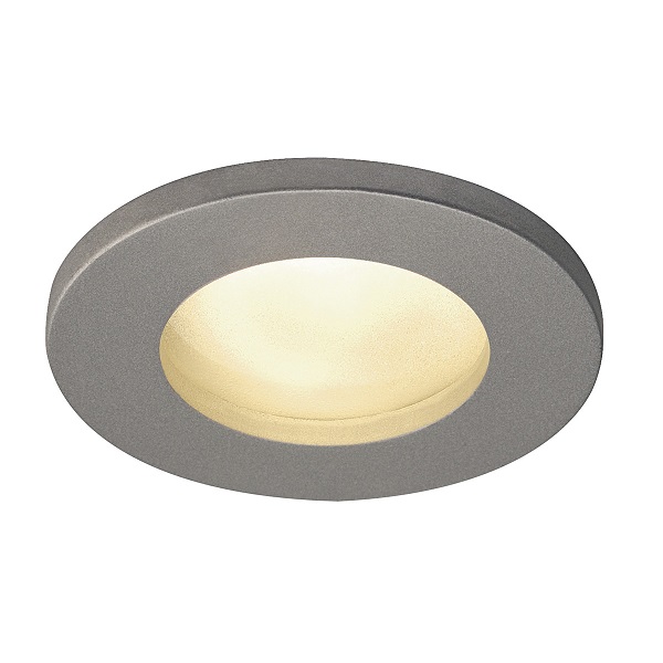 SLV 1001167 Dolix Out  GU10 ES50 35W plafond inbouwarmatuur met gesatineerd glas rond IP44 zilvergrijs