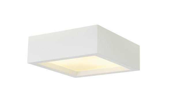 SLV 148002 GL104 E27 15W plafond opbouwarmatuur vierkant gips wit na gronden overschilderbaar met muurverf