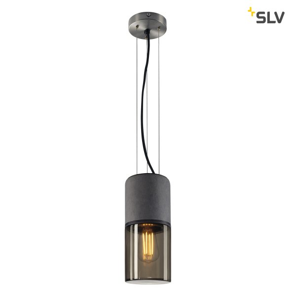 SLV 155714 Lisenne pendelarmatuur E27 23W basaltsteen en rookglas
