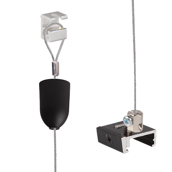 Nordic Global SPW12SK-2/3M staaldraadset met plafondkap, versteller met schroevendraaiergleuf en SKB 12 beugel zwart 3,0m