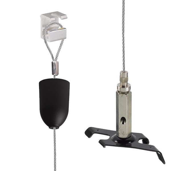 Nordic Global SPW11WLC-2/6M staaldraadset met plafondkap en SKB11WLC-2 beugel met verstelbus zwart 6,0m