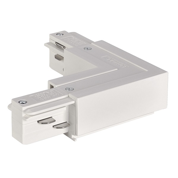 Eutrac 555 1 1210 6 hoekstuk 3f spanningsrail doorlopende aarde binnen met voedingsmogelijkheid wit