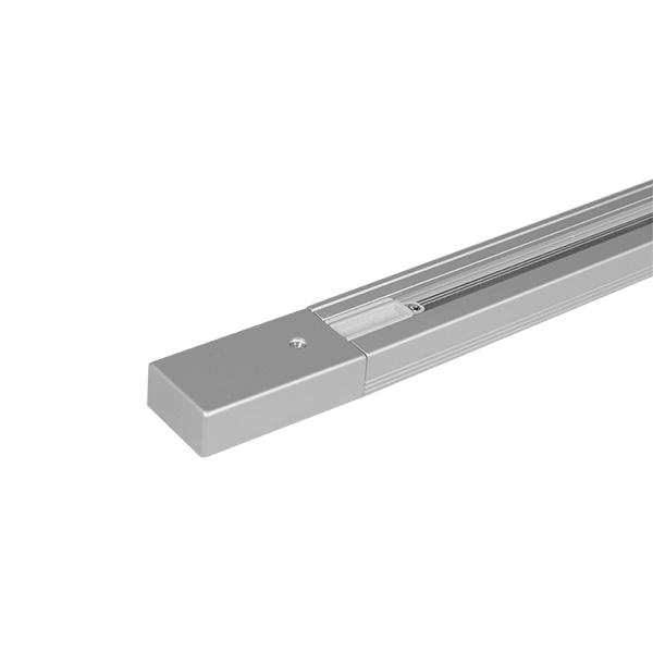 1 fase spanningsrail 3m met voedingsstekker rechts en eindstuk 16A max. 3600W zilvergrijs