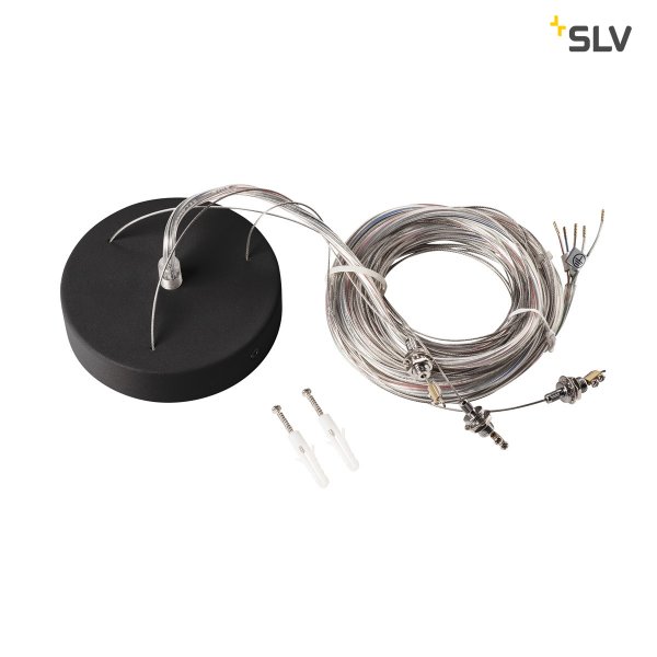 SLV 1001952 ophangset met plafondkap, staaldraden en 5-polig kabel 5,0m zwart