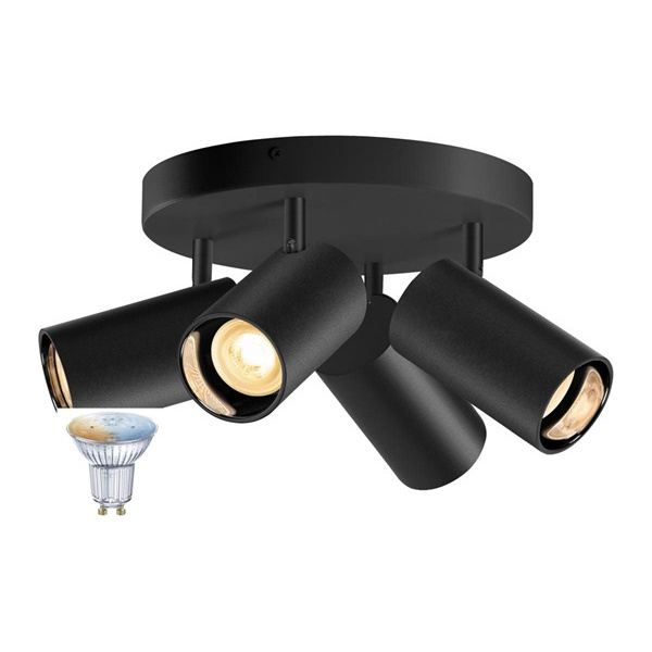 SLV 1012510 Asto Tube Smart set CW quad wand- en plafond opbouwarmatuur met 4 LED lampen GU10 51mm 10W 965-927 6500K-2700K Tunable White dimbaar 45° zwart