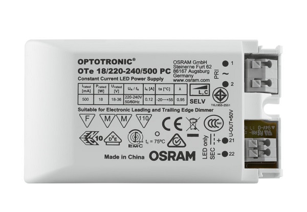 Osram Optotronic OTe18/500 PC 220-240 LED driver dimbaar 18W 500mA