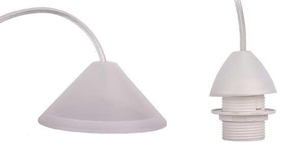 FL pendelsnoer 1,4m E27 + kap + ring met flens buitendraad transparant
maximaal 60W