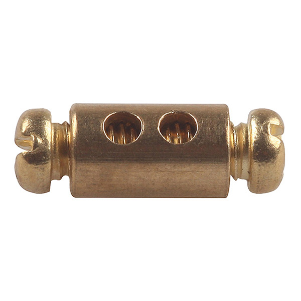 FL schroefnippel 2 x M4 schroef geschikt voor staaldraad maximaal 2 x 2,0mm messing ruw
