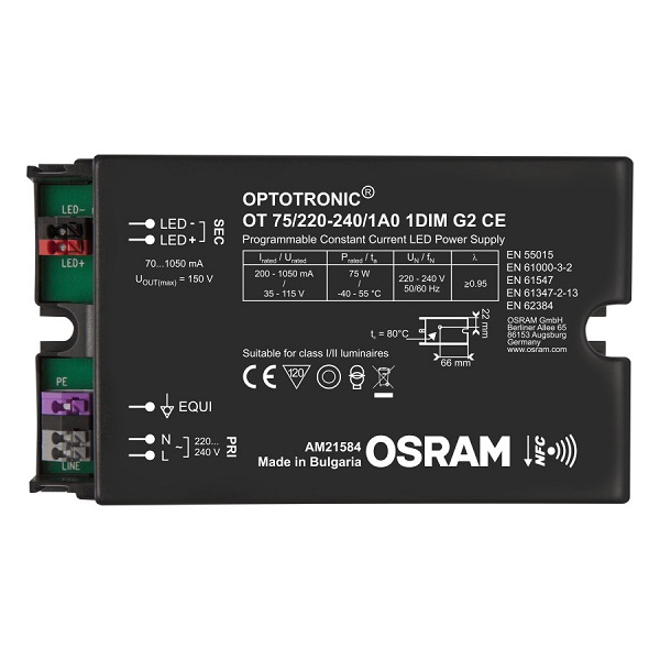 Osram Optotronic OT75/220-240 1A0 1DIM G2 LED driver 200-1050mA 75W NFC AstroDIM