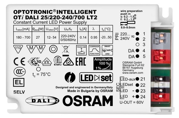 Osram Optotronic OTi 25 220-240 700 LT2 LED driver 180-700mA 25W DALI dimbaar