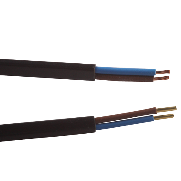 Aansluitsnoer VMvS H03VVH2-F 2x0,75mm2 plat (ovaal) 2,0m met 1 zijde adereindhuls, 1 zijde gestript  zwart