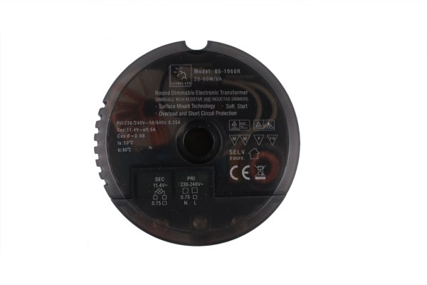 Global Lux elektronische halogeen transformator 12V 20-60W rond 75x25mm met gat 11mm
