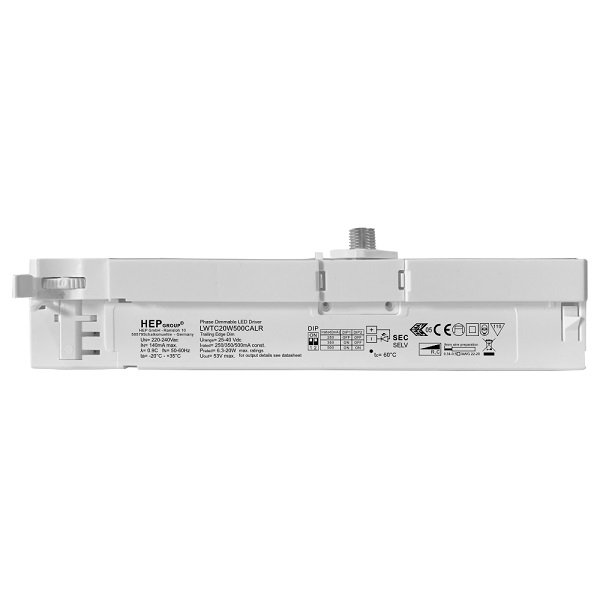 HEP LWTC20W500CALR 3f railadaptor met ingebouwde LED driver 250-500mA 20W dimbaar wit