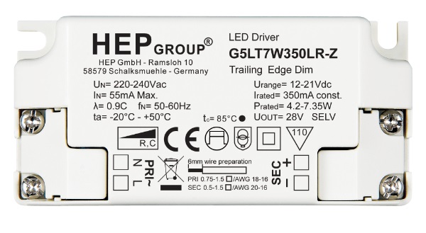 HEP G5LT7W350LR-Z 350mA 4,2-7,3W LEDdriver dimbaar opbouw met trekontlasting