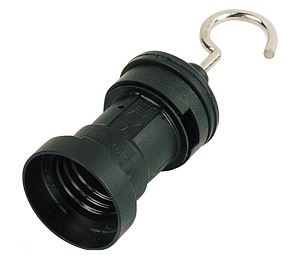 Prikfitting thermoplast E27 maximaal 40W met haak voor prikkabel 5x13mm