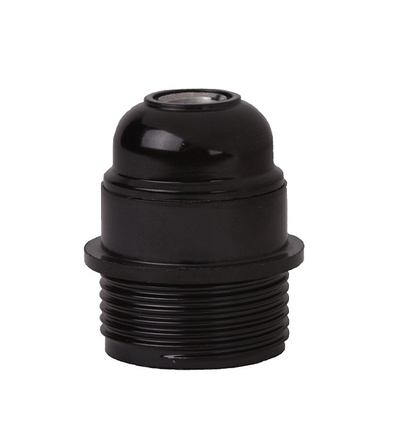 Lamphouder E27 M10x1 bakeliet flens halfhoog met buitendraad zwart