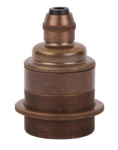 S. Lilley & Son 7600ETH lamphouder E27 met gemonteerde trekontlasting en aarde met buitendraad en 1 schroefring antiek Engels messing