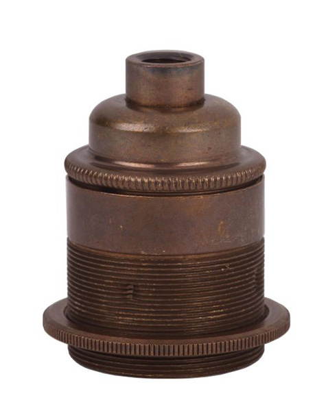 S. Lilley & Son 7601ETH lamphouder E27 M10x1 met aarde, buitendraad en 1 schroefring antiek Engels messing