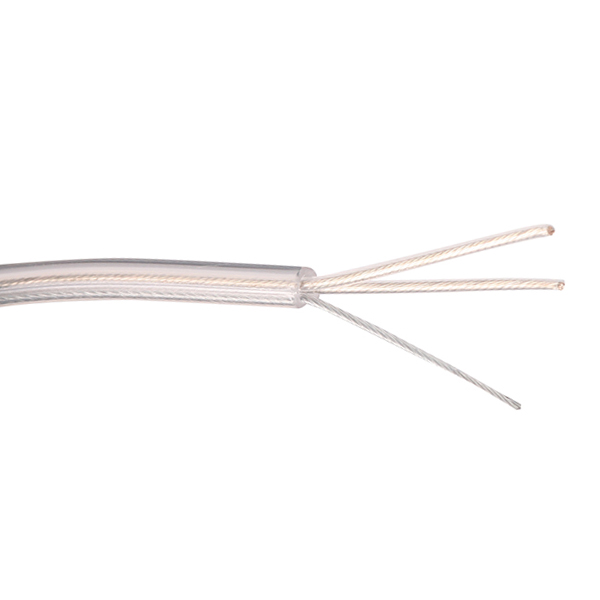 FEP snoer met PVC mantel 2x0,75mm2 rond transparant per meter met staaldraad
