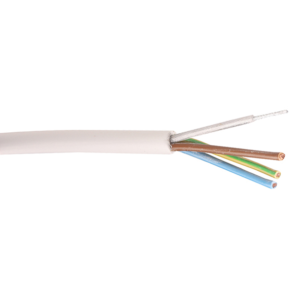 VMvS H03VV-F 3x0,75mm2 rond wit per meter met staaldraad
