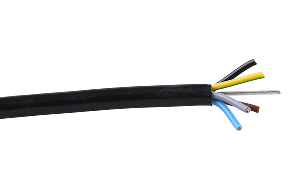 VMvS H03VV-F 5x0,75mm2 rond zwart per rol 50 meter met staaldraad