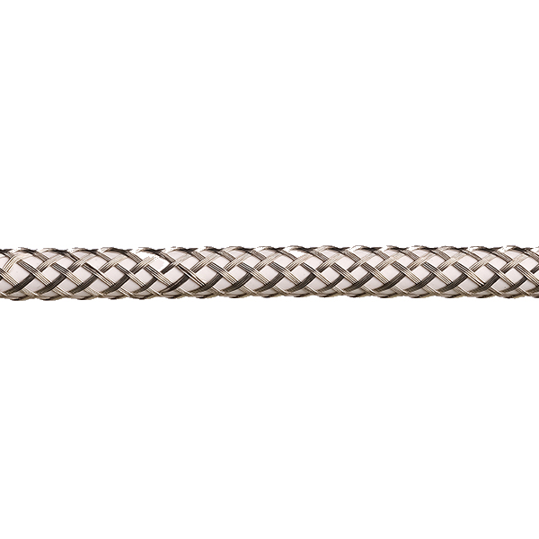 Kabel 2x0,75mm2 per meter met decoratieve metaalkleurige mantel met grote openingen en witte binnenkabel