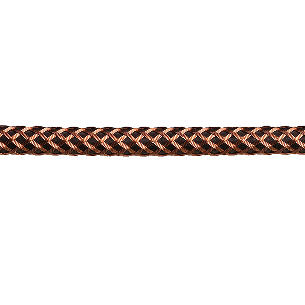 Kabel 2x0,75mm2 per meter met decoratieve koperkleurige mantel met grote openingen en zwarte binnenkabel