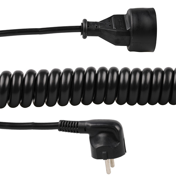 Verlengsnoer krulsnoer 3x1,5mm2 1,2m tot 5,0m met aangespoten haakse stekker en contrastekker PEN aarde zwart
Let op voor Frankrijk of België