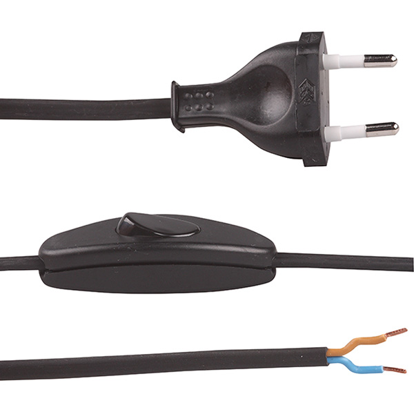 Arditi eurosnoer met snoerschakelaar 2x0,75mm2 3,0m zwart