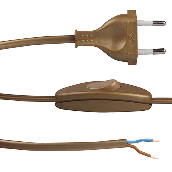 Arditi eurosnoer met snoerschakelaar 2x0,75mm2 3,0m goud