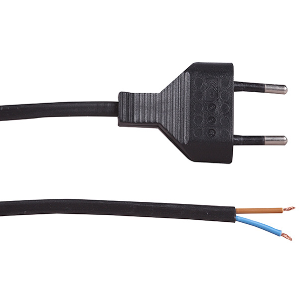 FL eurosnoer aangegoten stekker 2x0,75mm2 2,0m zwart