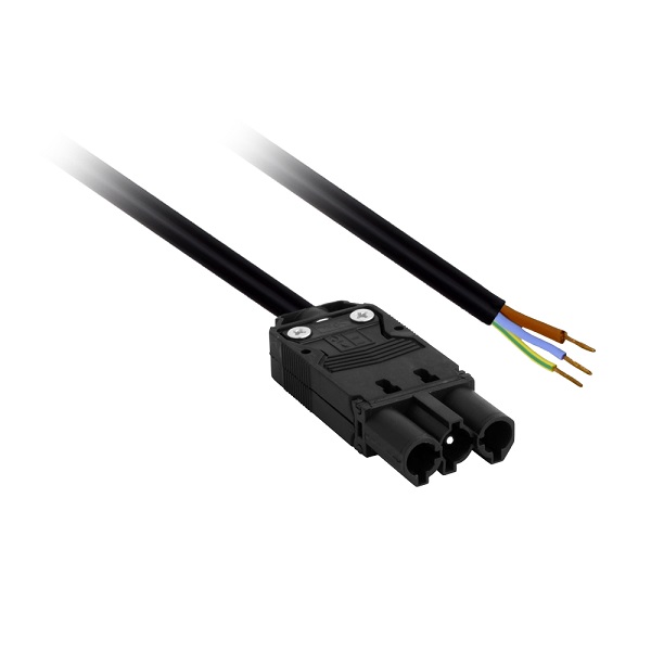 Elet-Plast aansluitsnoer met platte 3 polige male connector en een zijde gestript 0,5m 3x1,5mm2 70° zwart alleen nog per 500